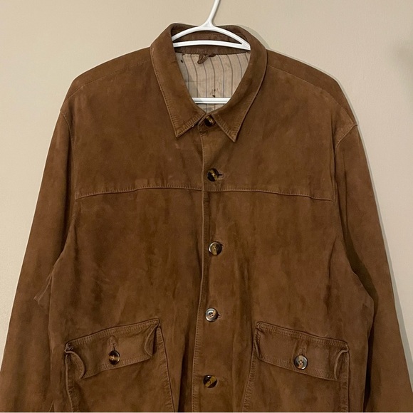 Vintage Button Up Brown Suede Collared Jacket w Flap Pockets - Picture 2 of 16